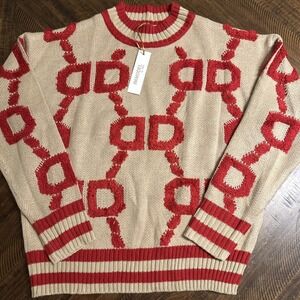 Immodel Women's Beige And Red Mock Neck Sweater Top Size M Artsy Colorful